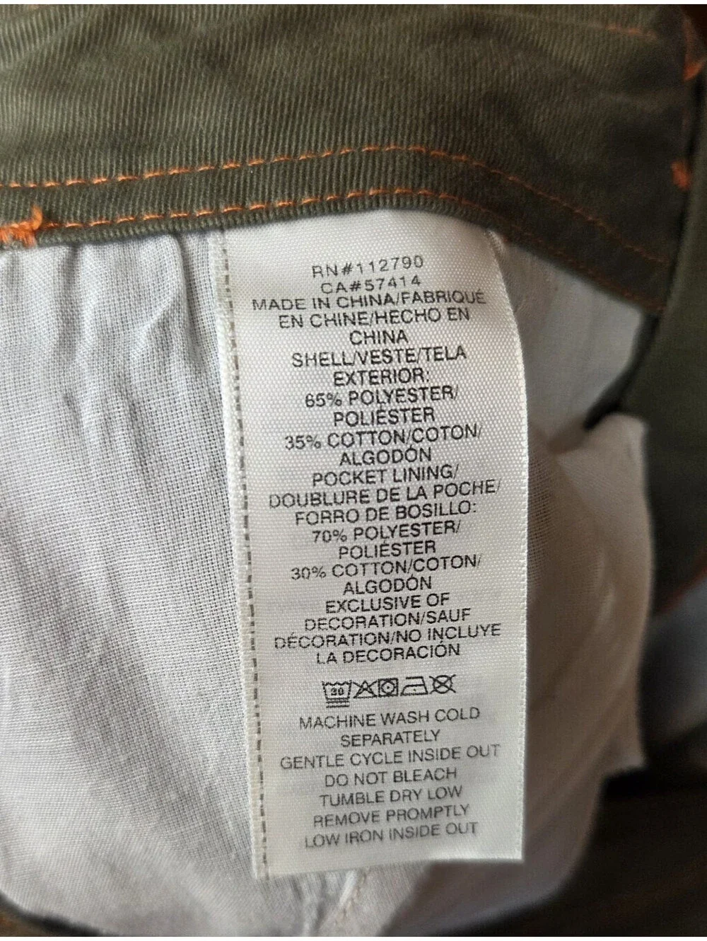 True Religion Brand Jeans Olive Green w/ Orange Contrast Cargo Pants Size 34x32